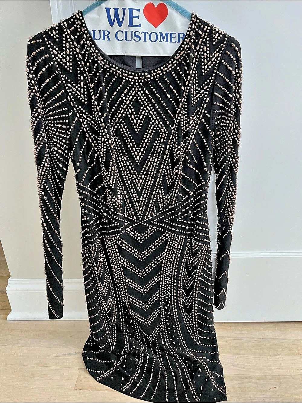 Xscape Beaded Geometric Maxi Dress in Black